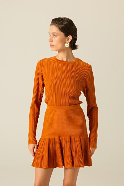 rue Fusta tricotată bronzată cu talie înaltă