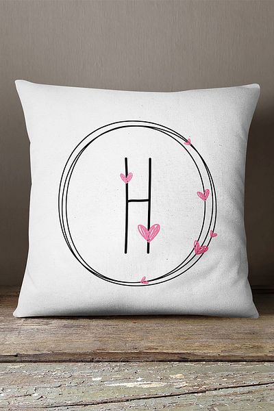 INSENSE HOME Husă de pernă din catifea Babyface cu litere de inimă pe două fețe - Litera H