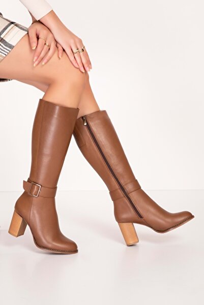 Gondol Kadın Hakiki Deri Tokalı Şık Topuklu Çizme Anl.2137