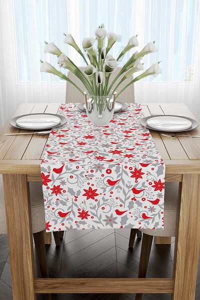 Cango Home Red Gray Christmas Themed Digital Printed Runner Cgh921-rn