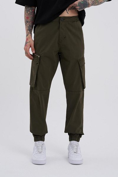 Machinist Σκούρο Χακί Ανδρικό Jogger Jean - Λεπτομέρεια τσέπης Cargo