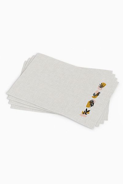 Cango Home Yellow Black Bohemian Leaf Patterned Set of 4 - Digital Printed, American Service, 4kmbs103-as