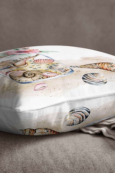 INSENSE HOME Βελούδινη Babyface Cream Ροζ Θαλασσινό Κοχύλι Floral Μαξιλαροθήκη - Cgh041