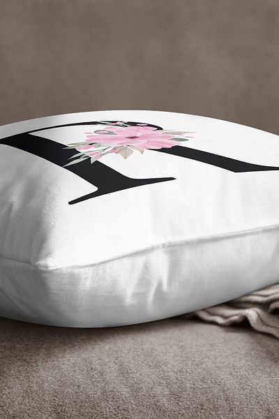 INSENSE HOME Husă de pernă din catifea Babyface, cu două fețe, cu litere florale roz - Litera R