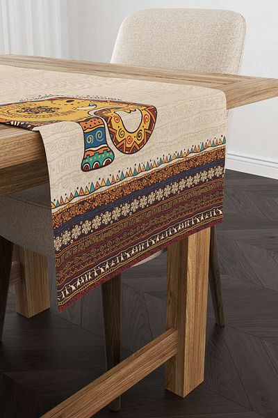 Cango Home Καφέ Ethnic Μοτίβο Ελέφαντα Ψηφιακό τυπωμένο Runner -cgh1267-rn