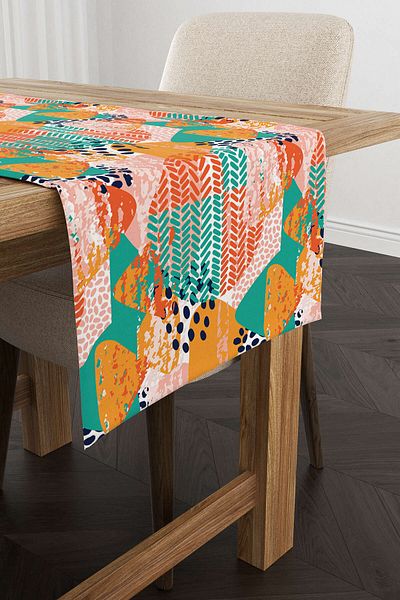Cango Home Orange Green Tropical Geometric Patterned Digital Printed Runner Cgh1044-rn