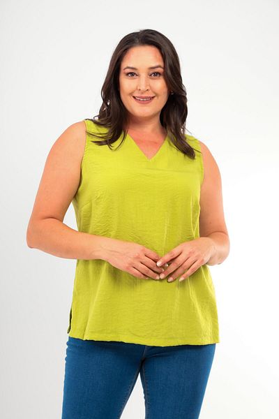 Trend42plus Plus Size V-Neck Slit Detailed Sleeveless Oil Green Blouse