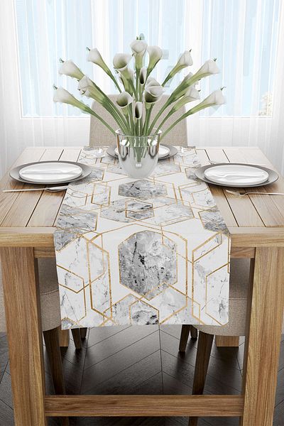 Cango Home Alb Gri Modern Decorativ Marmură Model Digital Printed Runner - Otyk625-rn
