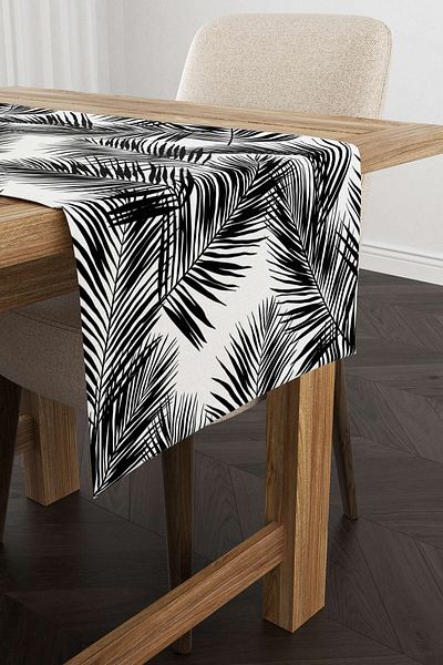 Cango Home Runner cu model frunze tropicale alb negru - Cgh027-rn