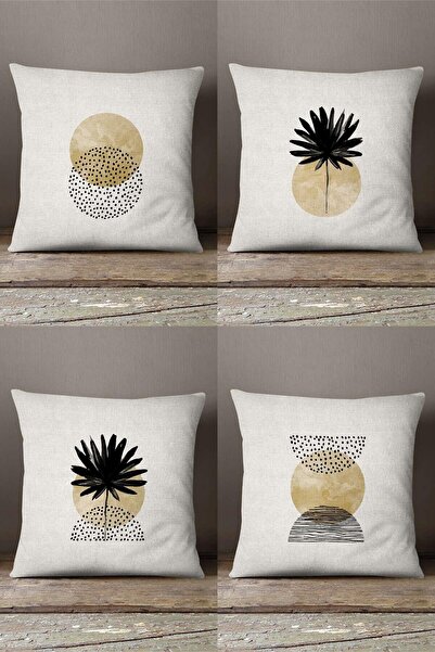 INSENSE HOME Кадиффе Babyface Жовтий (Гірчичний) Чорний Ботанічний Богем Скандинавський Візерунок Цифровий Друк 4 Штук Подушка