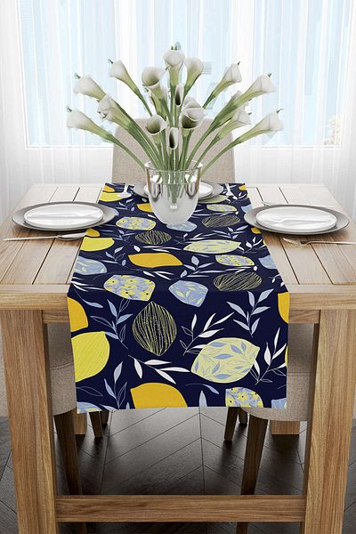 Cango Home Runner cu imprimare digitală cu model de lămâie galben bleumarin - Oytyk928-rn