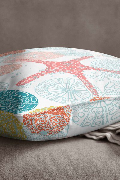 INSENSE HOME Husă de pernă din catifea Babyface, alb, turcoaz, galben, cu model marin - Cgh019