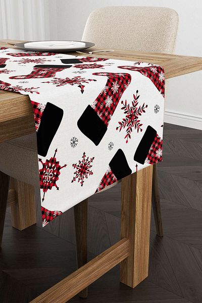 Cango Home Red Black Christmas Themed Digital Printed Runner Cgh296-rn
