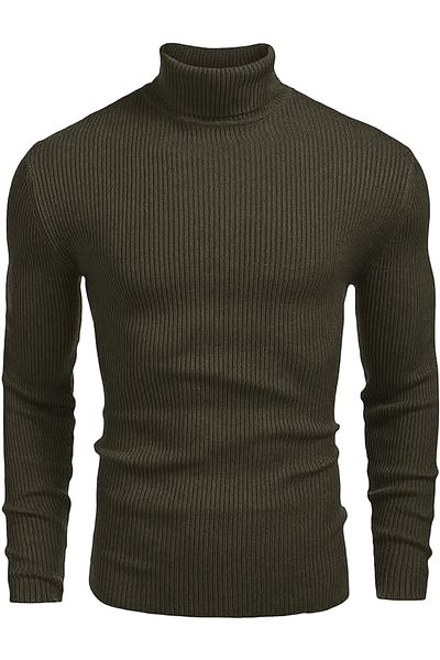 HANCLO Khaki Turtleneck Men's Knitwear Turtleneck Sweater