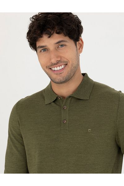 Pierre Cardin Light Green Regular Fit Polo Collar Wool Blended Basic Knitwear Sweater 50270051-Vr092