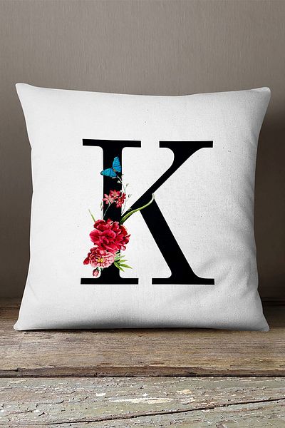 INSENSE HOME Velvet Babyface Double Sided Red Floral Letter Throw Pillow Cover - Letter K