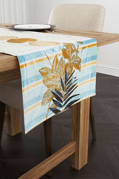 Cango Home Yellow Blue Bohemian Leaf Patterned Digital Printed Runner Cgh934-rn