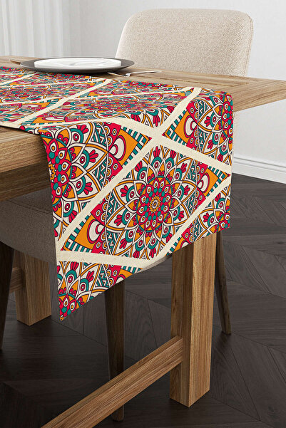 Cango Home Orange Pink Ramadan Themed Mandala Patterned Digital Printed Runner Cgh1343-rn