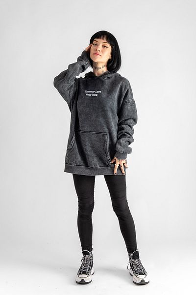 Bak Moda Πλενόμενο Summer Love Back Printed Oversize Unisex Smoked Hoodie