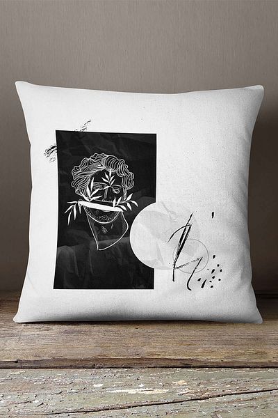 INSENSE HOME Velvet Babyface Alb Negru Modern Sculpture Figure Digital Printed Arunca Husa de Perna Cgh546