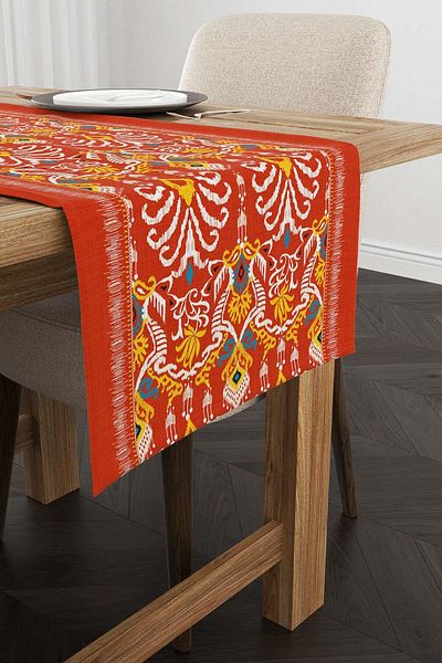 Cango Home Orange Ethnic Motif Rug Patterned Digital Printed Runner Cgh1376-rn
