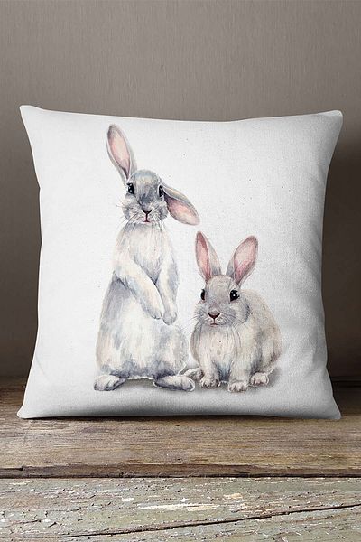 INSENSE HOME Βελούδινο Babyface White Grey Rabbit Παιδική Μαξιλαροθήκη Ριχτάρι - Cgh057