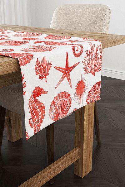 Cango Home Red White Marine Patterned Digital Printed Runner Cgh1242-rn