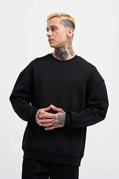 Machinist Мъжки черен суитчър с кръгло деколте с основно деколте