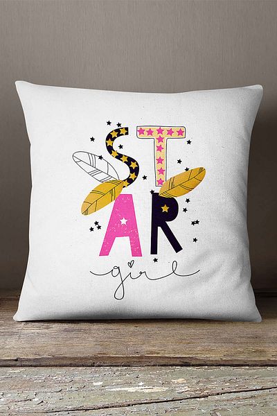 INSENSE HOME Husă de pernă din catifea Babyface White Star, cu imprimare digitală decorativă, scrisă - Cgh481