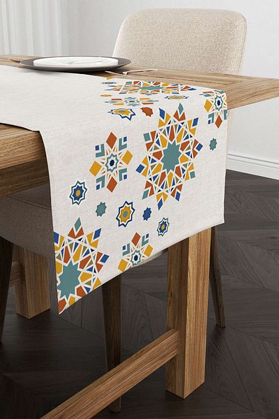 Cango Home Runner cu imprimare digitală cu model decorativ cu tema Ramadan portocaliu crem Cgh1304-rn