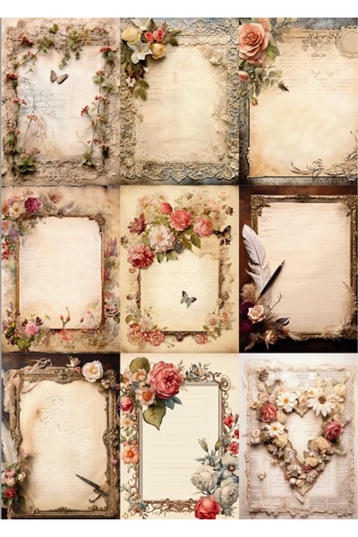 Hiras Dizayn Vintage Retro Desenli A4 Mektup Kağıdı 10 adet Resimli A4