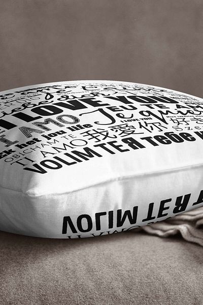 INSENSE HOME Velvet Babyface Alb Negru Imprimare digitală Husă de pernă cu I Love You Written - Cgh416