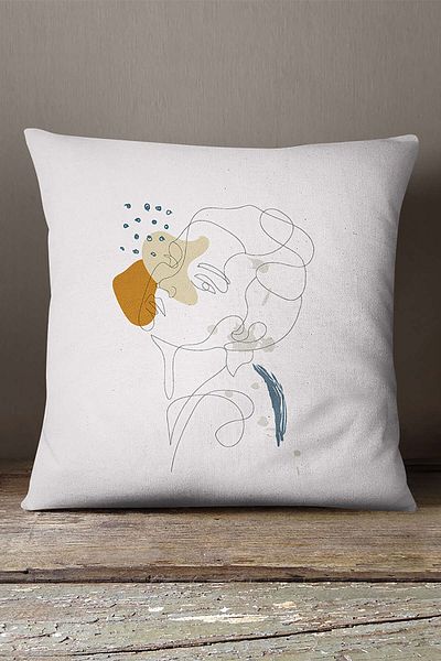 INSENSE HOME Velvet Babyface, alb, negru, modern, siluetă, model, imprimare digitală, pernă, husă de pernă Cgh533