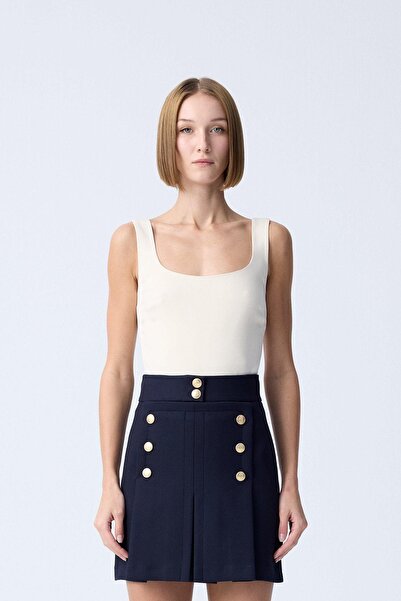 rue Золота кнопка Деталізована синя плісирована міні-спідниця