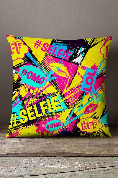 INSENSE HOME Velvet Babyface, negru, multicolor, stil popart, cu imprimare digitală modernă, husă de pernă - Cgh442