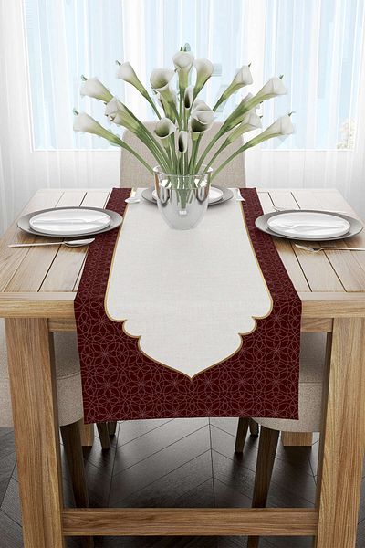 Cango Home Red White Ramadan Themed Decorative Patterned Digital Printed Runner Cgh1309-2-rn