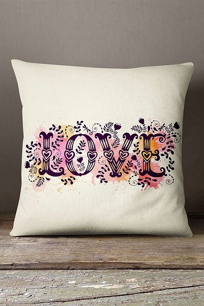 INSENSE HOME Velvet Babyface Cream Pink Love Written Throw Μαξιλαροθήκη - Cgh111