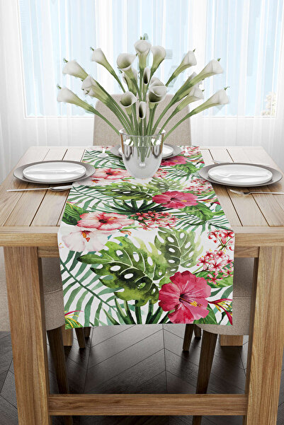 Cango Home Ψηφιακός τυπωμένος δρομέας με πράσινο ροζ τροπικό λουλούδι - Yst13-rn