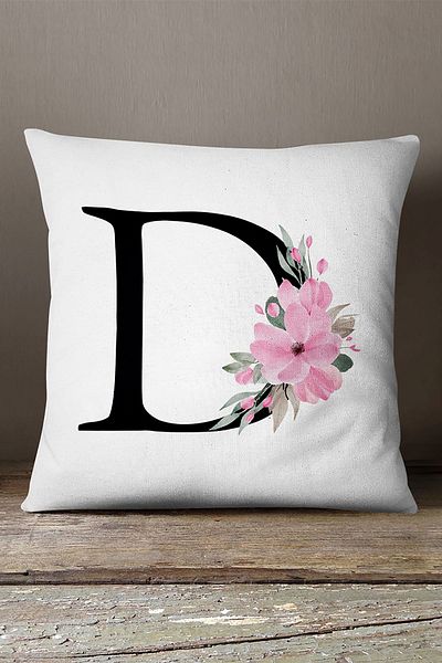 INSENSE HOME Husă de pernă din catifea Babyface, cu două fețe, cu litere florale roz - Litera D