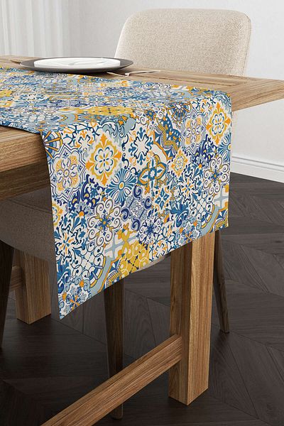 Cango Home Albastru Galben Vintage Retro Model Digital Printed Runner Cgh614-rn
