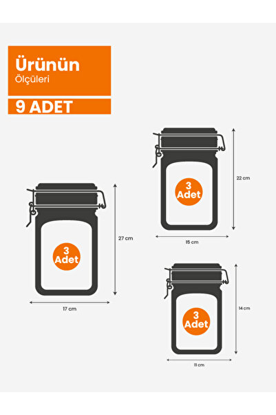 PALPAK Klips Kapaklı Kavanoz Görünümlü, Kilitli, Gıda Saklama Poşeti 9'lu(3 BÜYÜK ;3 ORTA ;3 KÜÇÜK)