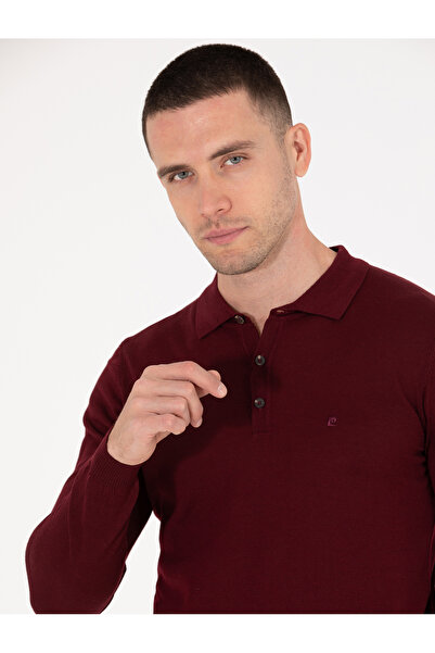 Pierre Cardin Kırmızı Slim Fit Polo Yaka Yün Karışımlı Basic Triko Kazak 50257322-VR030