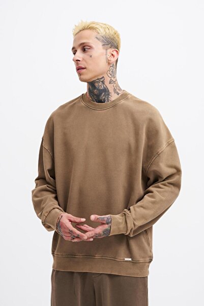 Machinist Ανδρικό φούτερ που πλένεται oversize καφέ