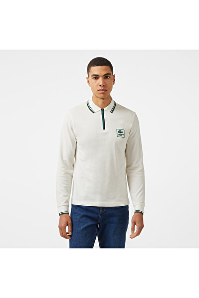 Lacoste Erkek Regular Fit Uzun Kollu Yarım Fermuarlı Beyaz Polo