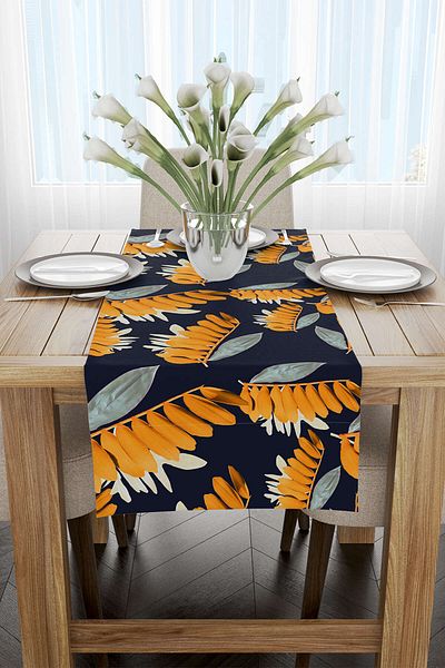 Cango Home Navy Blue Orange Tropical Runner - Cgh052-rn