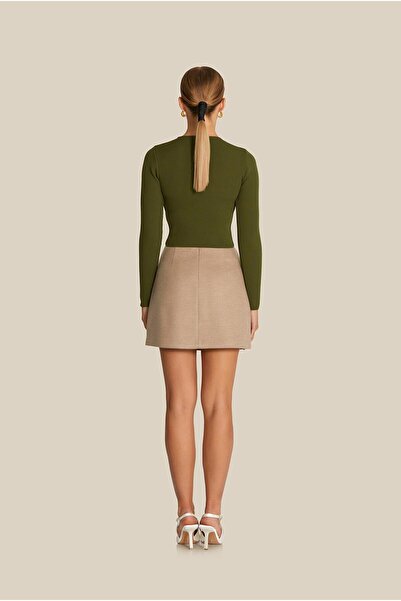 rue Pulover scurt de tricotaj verde cu gâtul circular