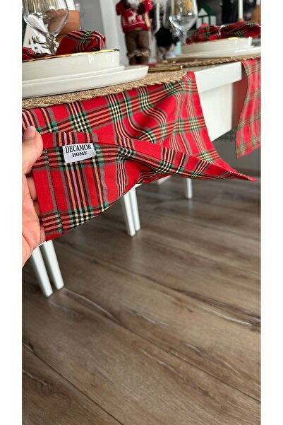 Decamor home Ekose Desen Pamuklu Kısa Runner Yeni Yıl Runner