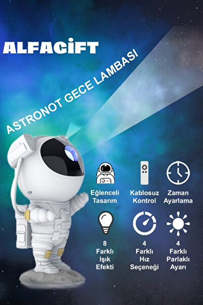 ALFAGİFT Astronot Led Galaxy Projektör Lambası Yıldızlı Gökyüzü Gece Lambası