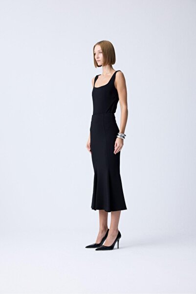 rue Midi Length Black Fish Skirt