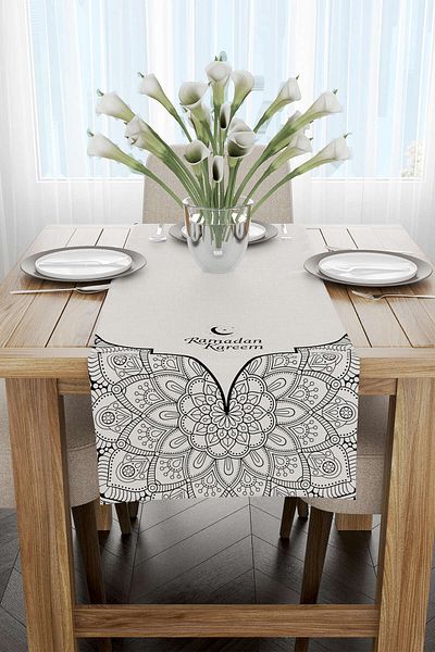 Cango Home Gray Black Ramadan Themed Decorative Mandala Patterned Digital Printed Runner Cgh1302-rn